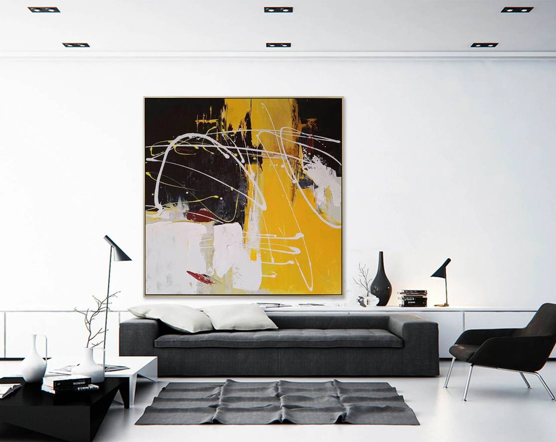 Abstract Yellow Acrylic Modern Abstract Canvas Artwork 2AN2F wall art